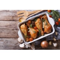 Куриные ножки с овощами и грибами в духовке
