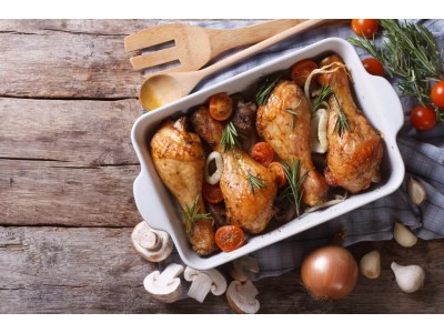 Куриные ножки с овощами и грибами в духовке